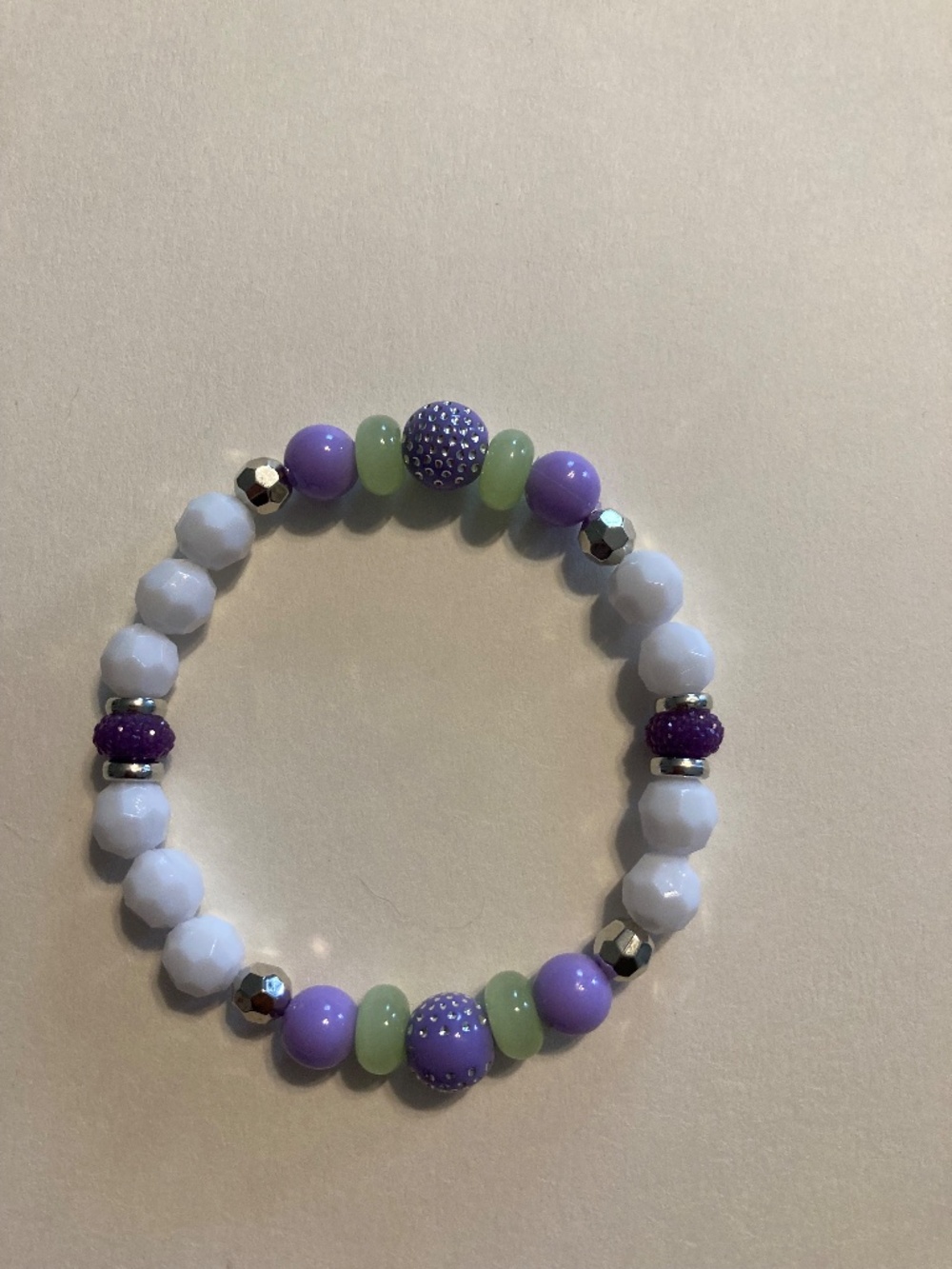 Green, White, Purple Pre-Stretched Bracelet Set - 6.5” - Picture 4 of 6